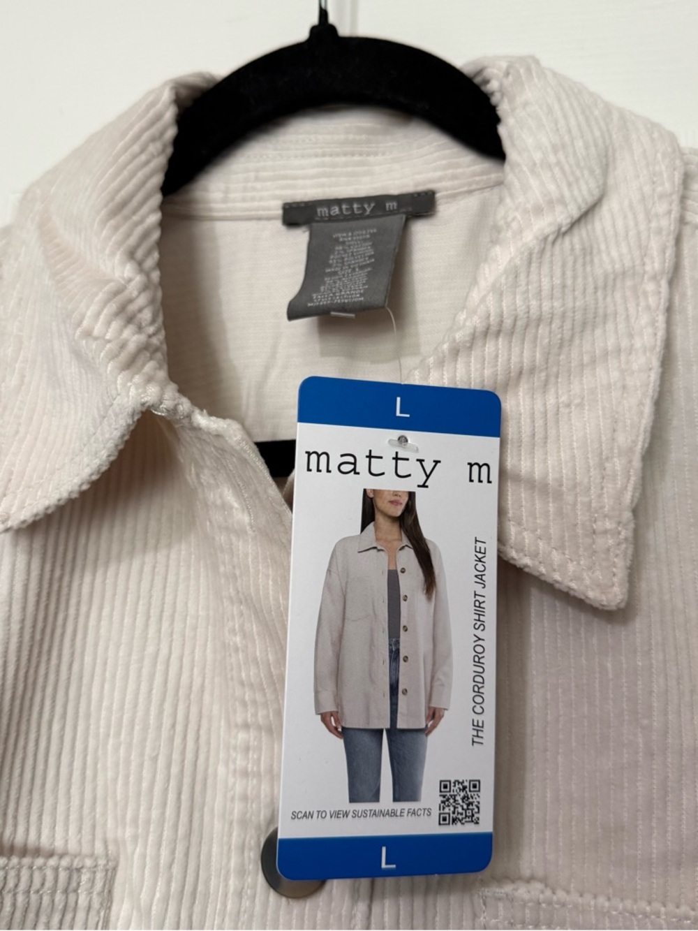 Matty M Women's Corduroy Long Sleeve Button Up Shirt Jacket, White, Size Large